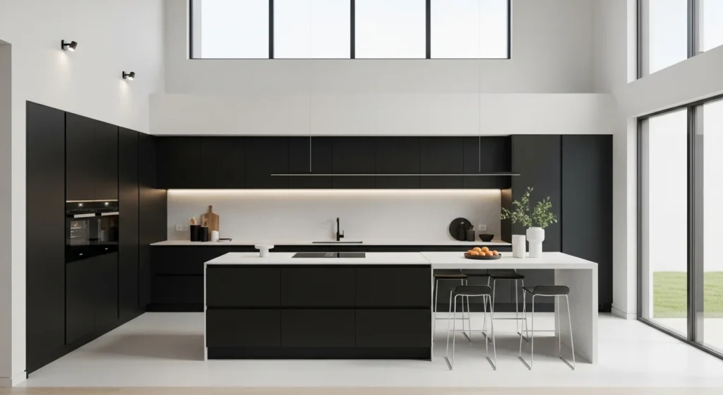 black open layout kitchen spacious modern bright design