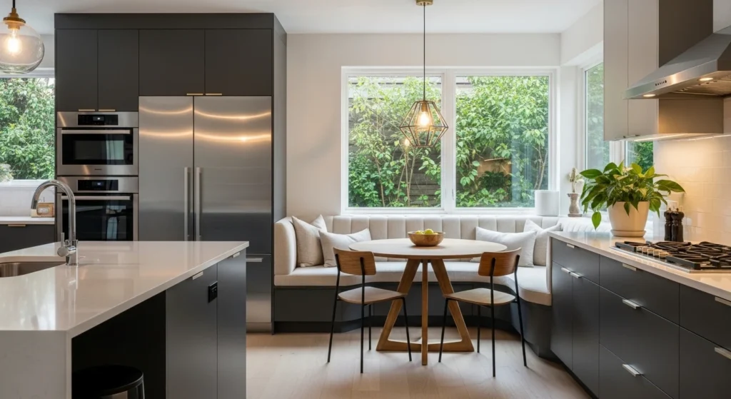 kitchen layout with breakfast nook seating cozy dining space