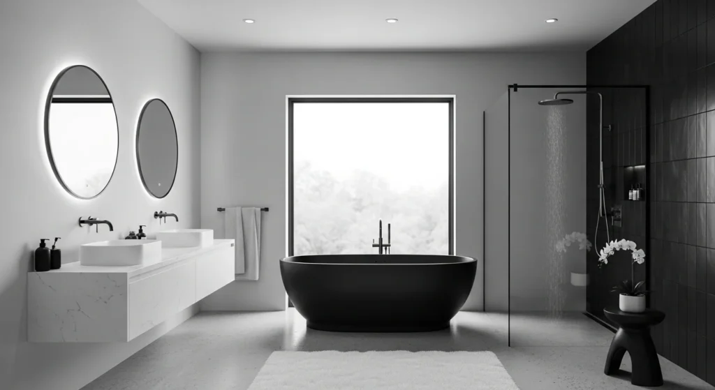 monochrome bathroom with black and white modern design
