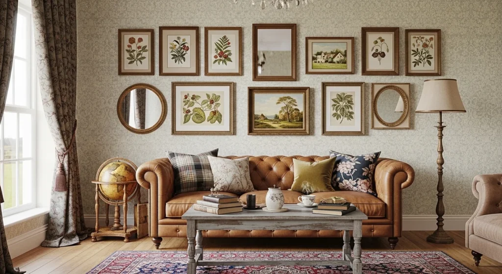 living room vintage wall decor classic cozy aesthetic style