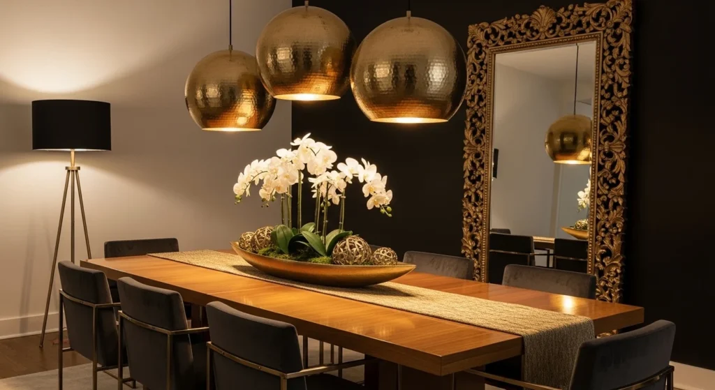 Dining Room Metallic Accents Luxury Style