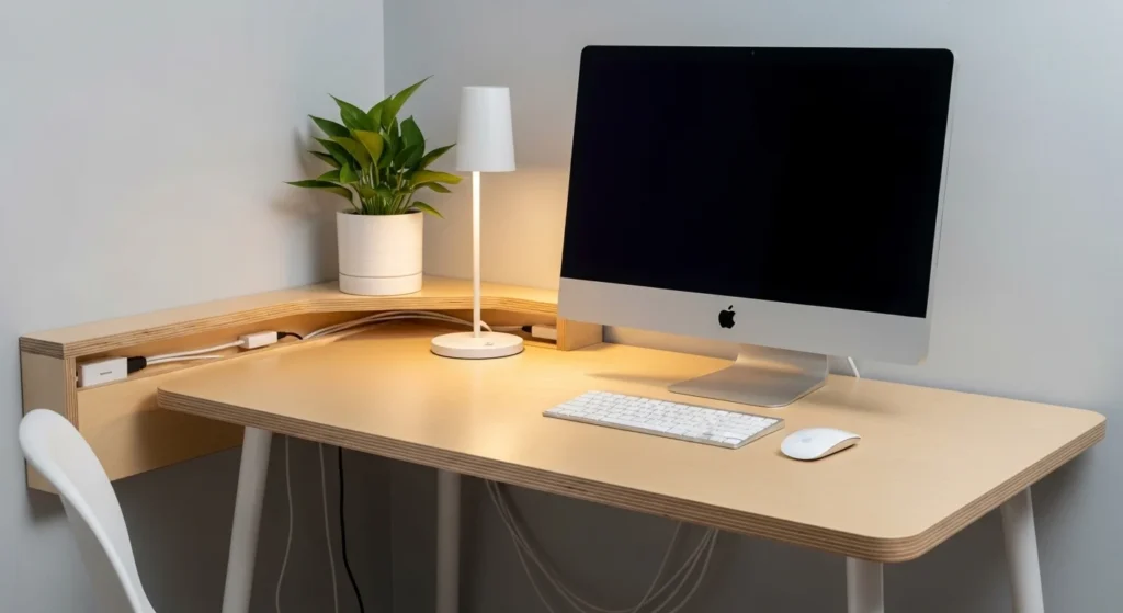 small bedroom with clean cable management for clutter free look