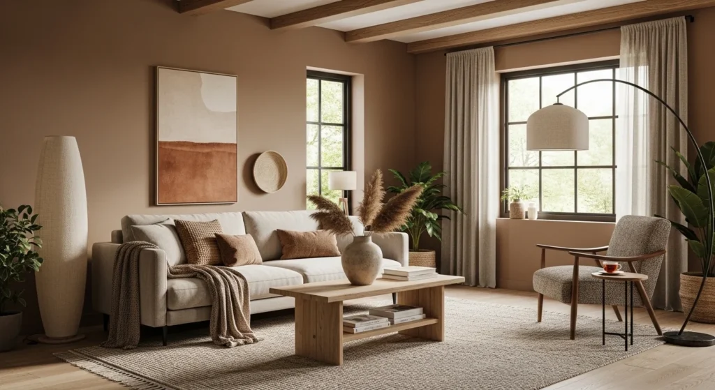 living room with brown wall paint cozy rich interior design