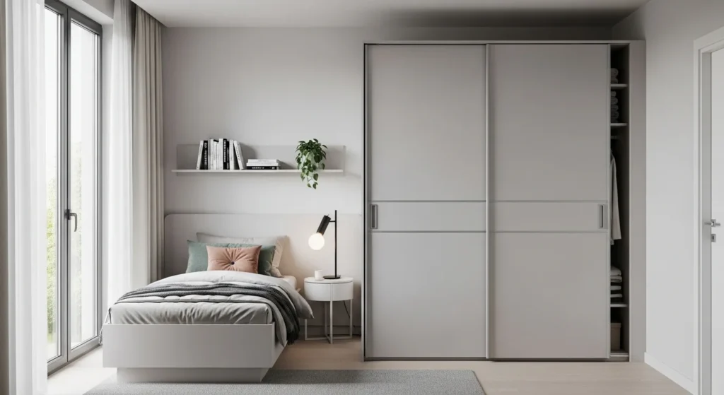 small bedroom with sliding doors saving space and improving layout