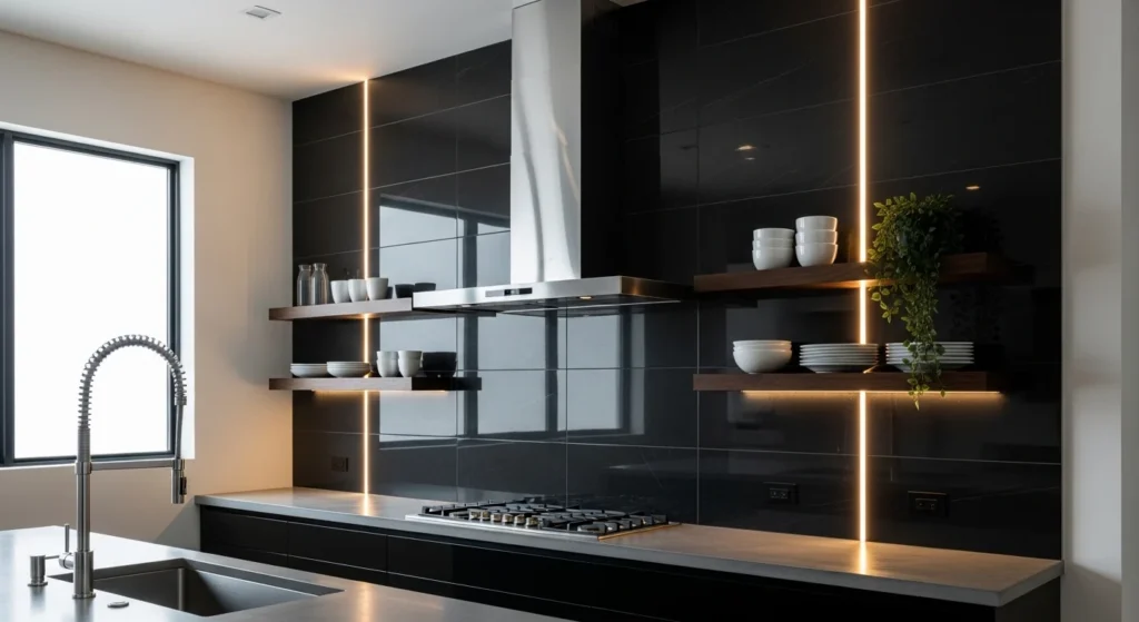 black kitchen accent wall modern bold focal point design