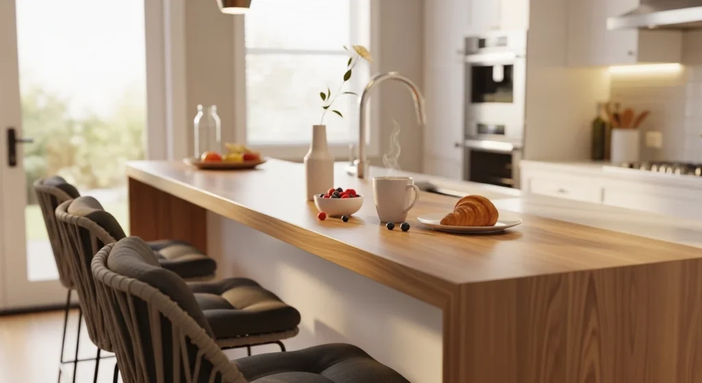 kitchen with breakfast bar seating modern cozy setup