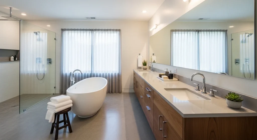 clean organized master bathroom clutter free spa design