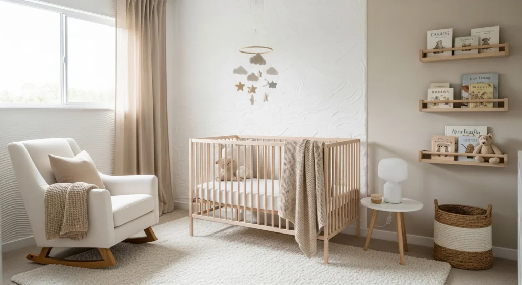 boys nursery calm neutral theme cozy beige aesthetic