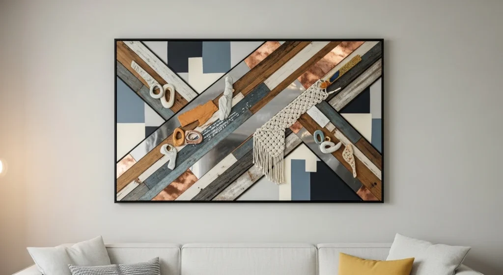 living room mixed media wall decor layered modern design