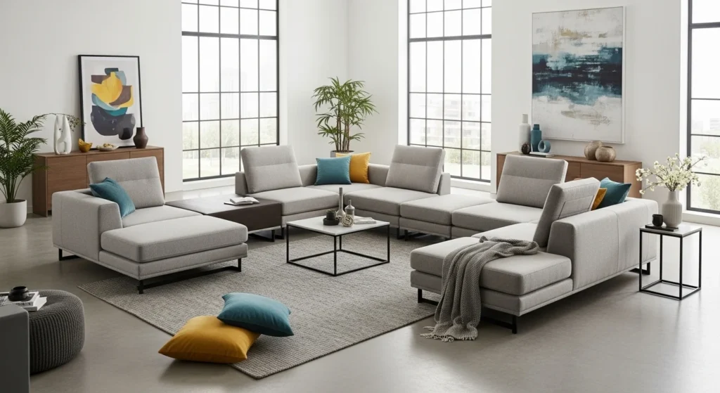 modern living room with modular sectional sofa flexible layout design