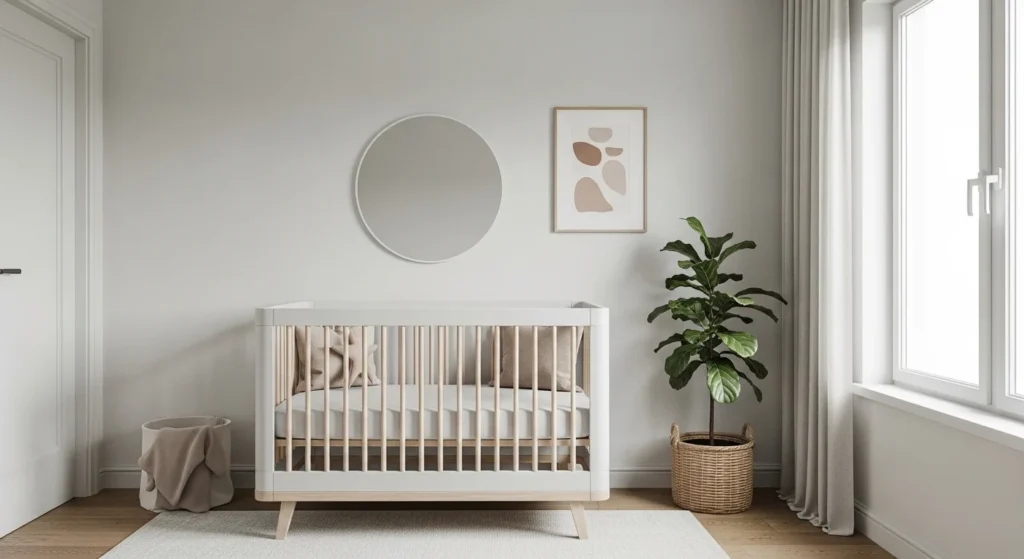 minimalist girls nursery with clean layout and neutral colors