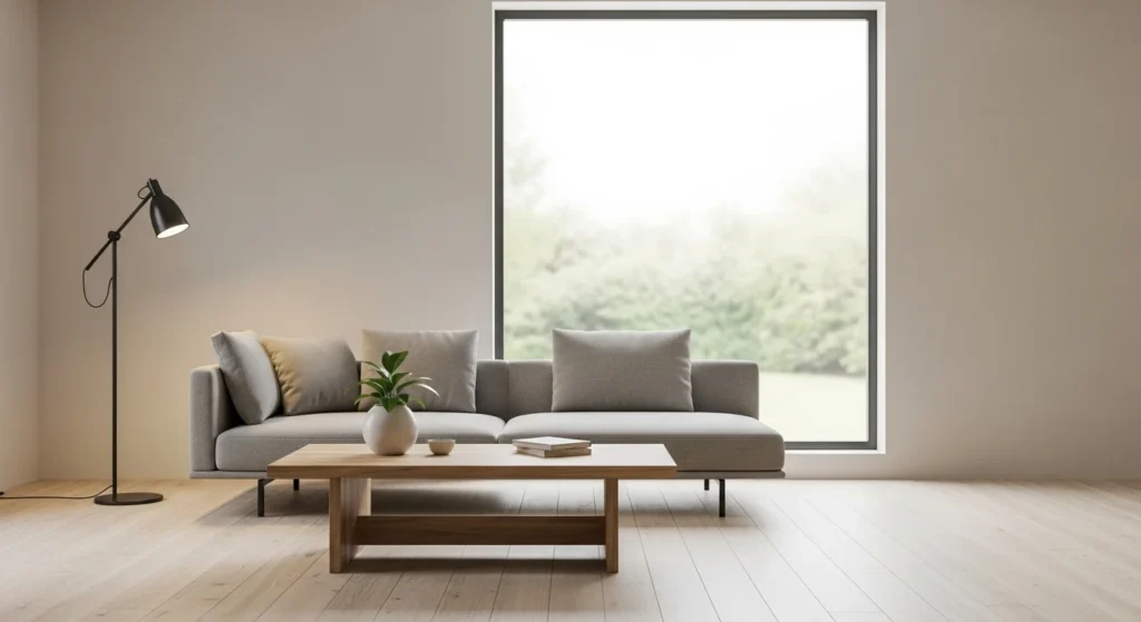 minimalist living room with clean lines and clutter free design