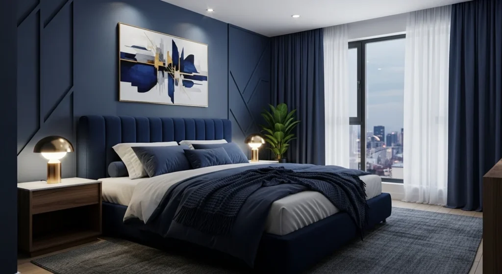 Deep Navy Blue Bedroom Luxury Color Idea
