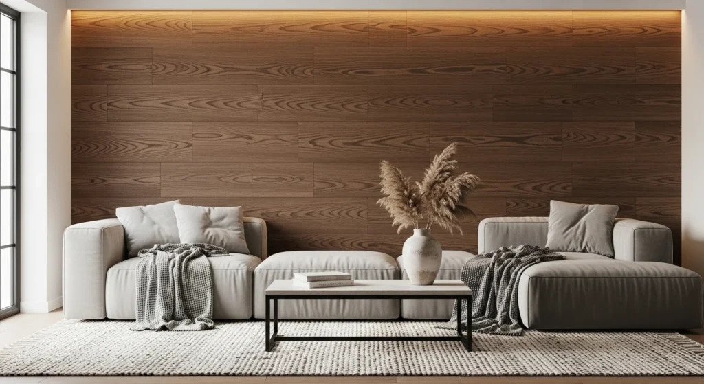 living room with textured accent wall adding depth and style