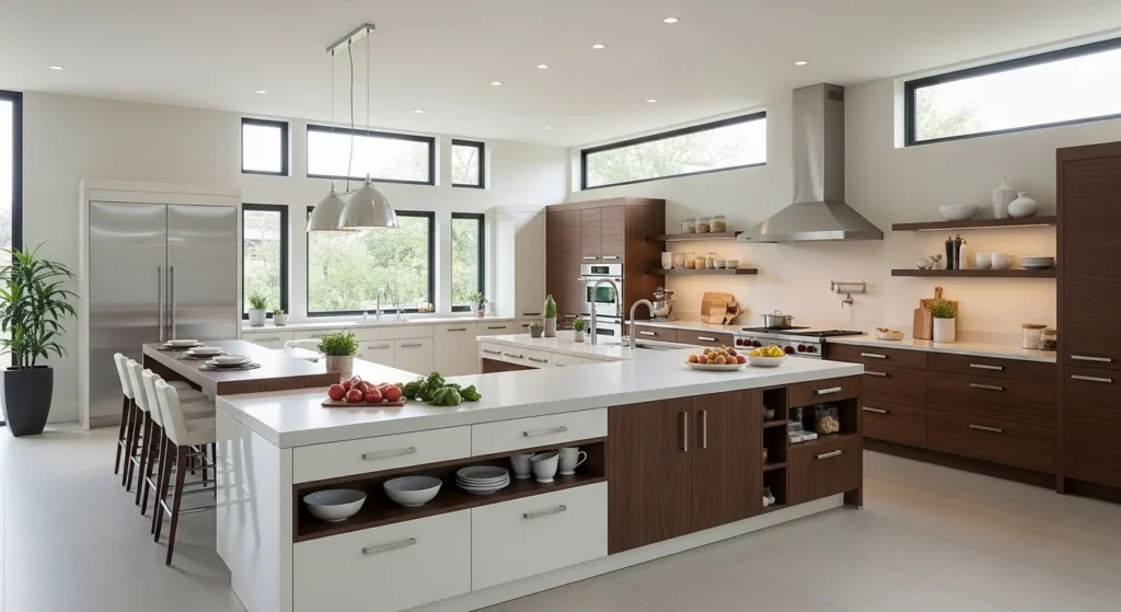 kitchen layout with central island seating storage modern open design