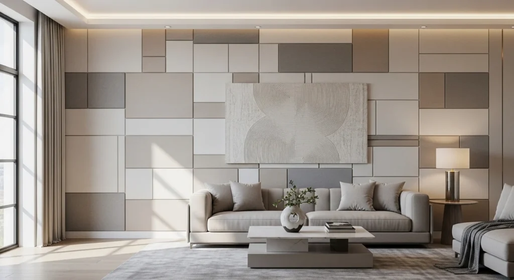 living room textured wall panels adding depth and modern luxury look