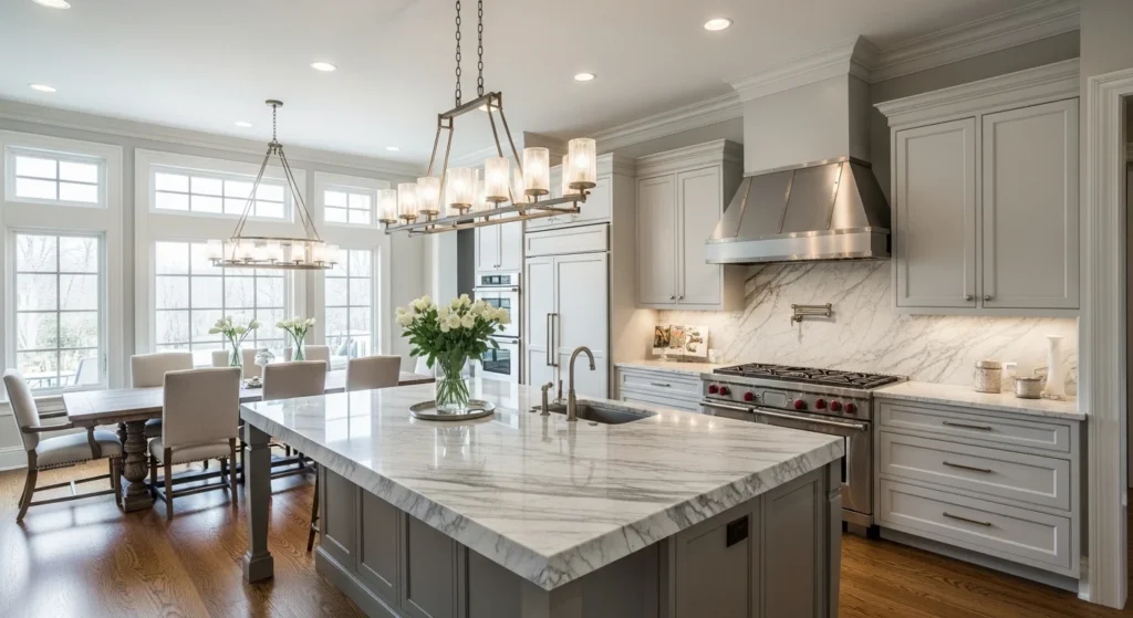 kitchen with marble countertops adding luxury and elegance