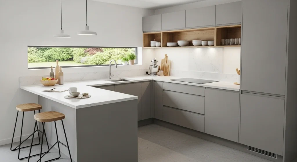 peninsula kitchen layout connected counter space efficient compact design