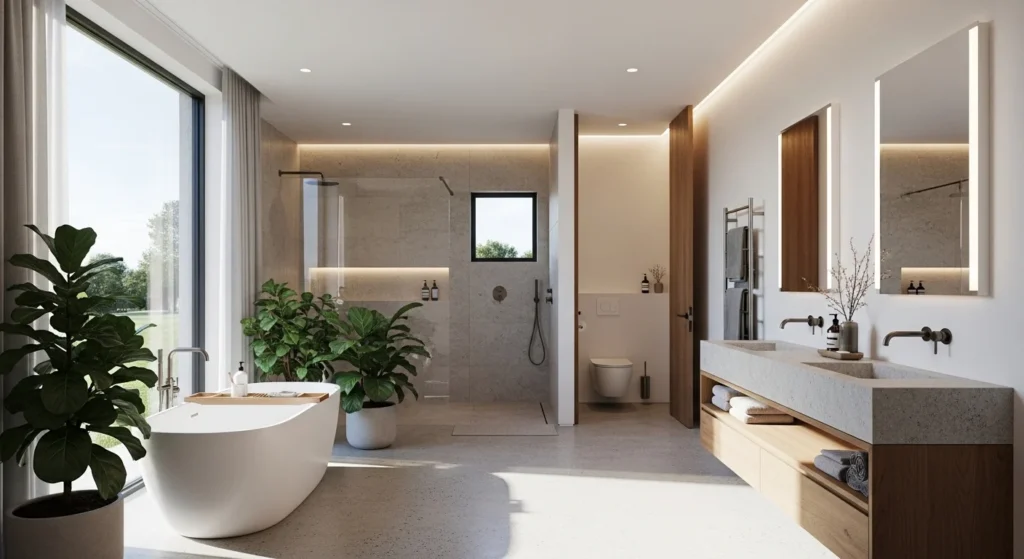 bathroom with freestanding bathtub luxury modern setup