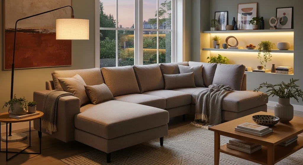 living room sectional sofa with chaise lounge cozy modern setup