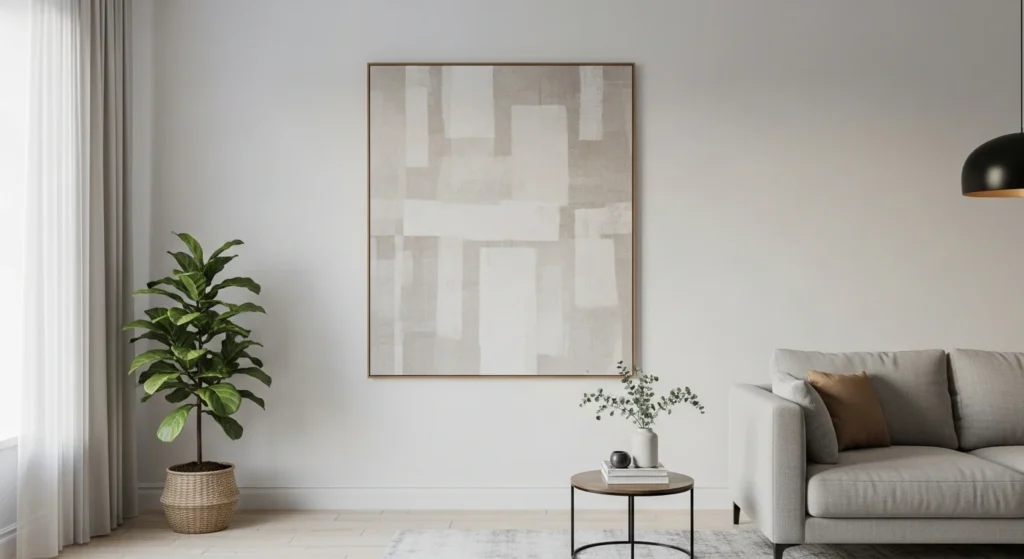 minimalist living room wall art with neutral tones clean design