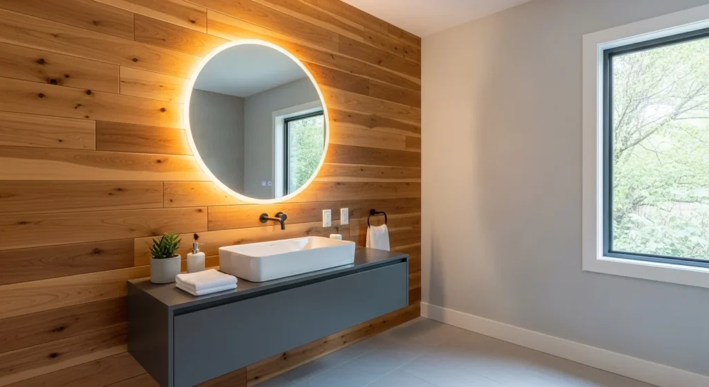 wood bathroom wall accent modern cozy natural design