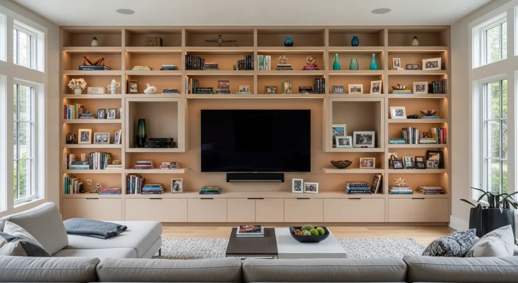 Built-In Storage Wall Family Room