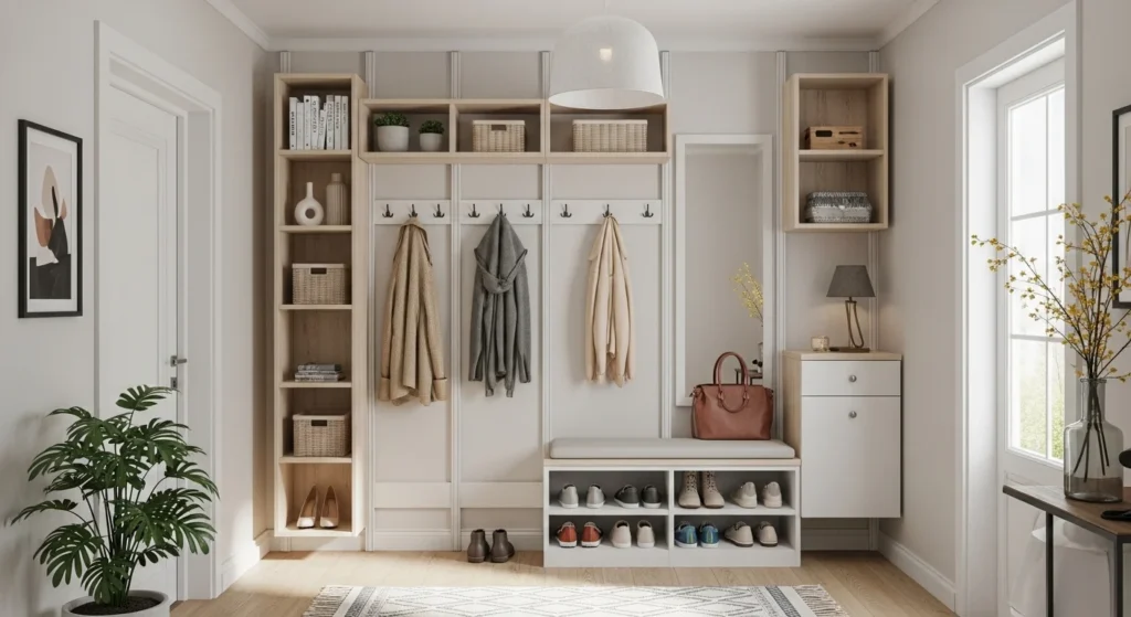 small entryway with vertical wall storage maximizing space
