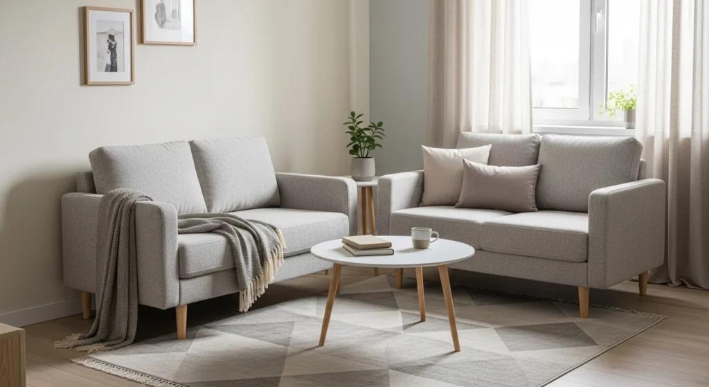 small living room with compact sofa and seating layout