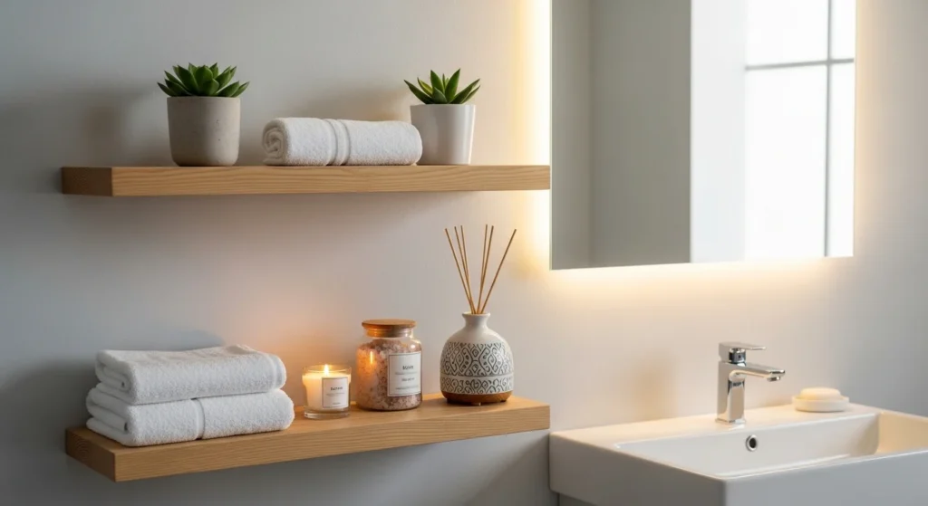 bathroom floating shelves wall decor storage aesthetic design