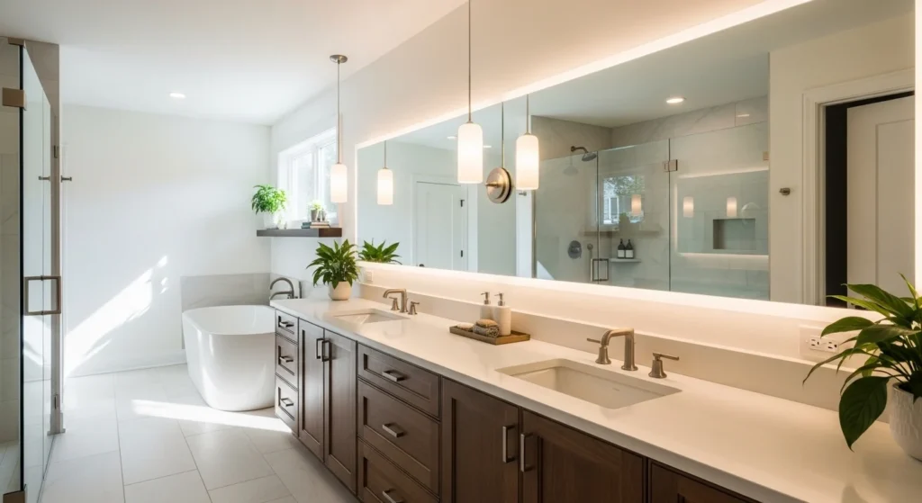 master bathroom with double vanity sinks modern luxury design