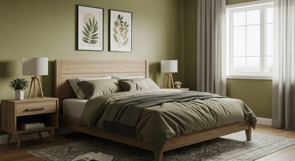 olive green bedroom color earthy cozy natural aesthetic