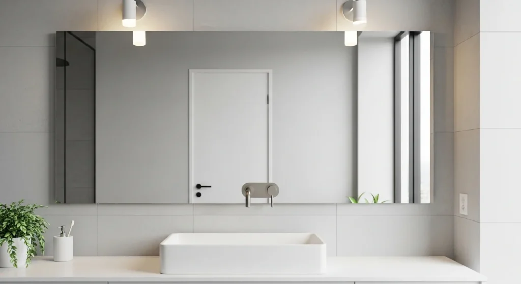 statement mirror bathroom wall modern aesthetic reflective design