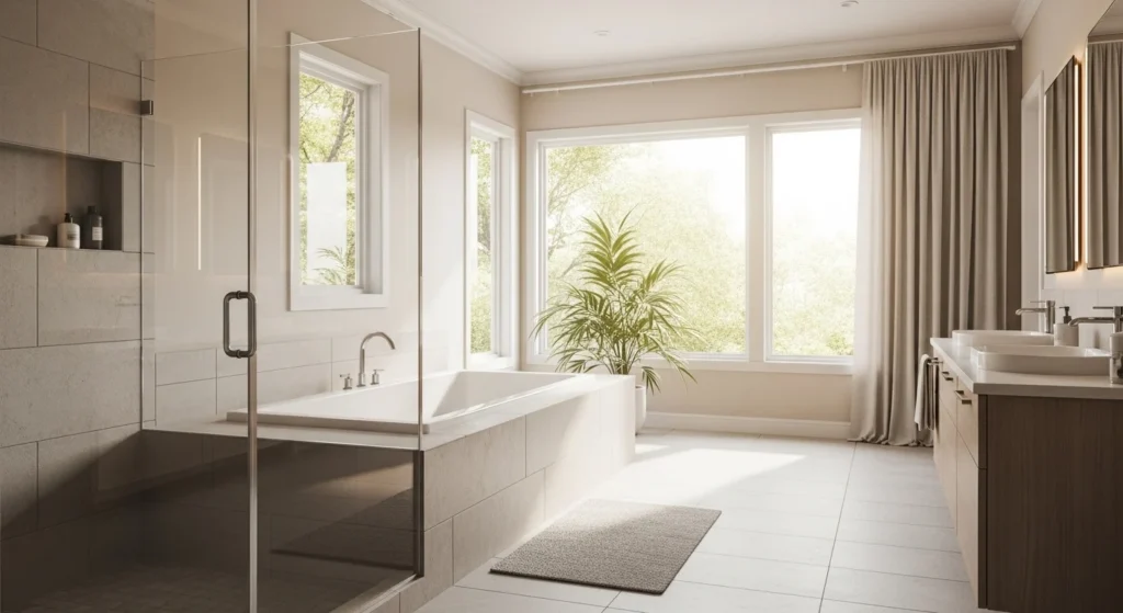 bathroom with indoor plants creating fresh spa like feel