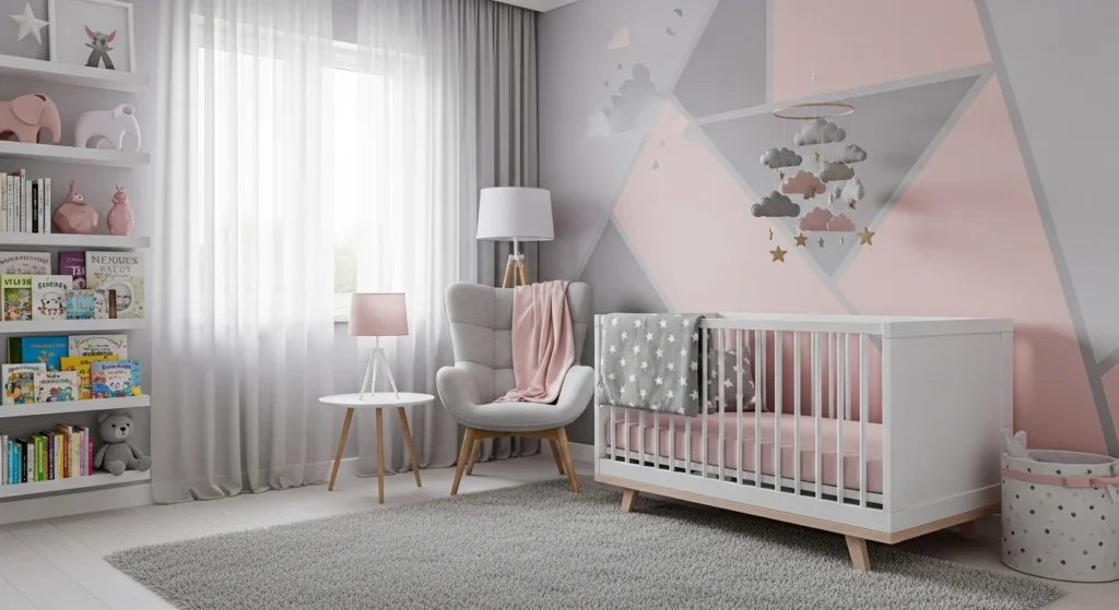 girls nursery with grey and blush tones modern cozy design