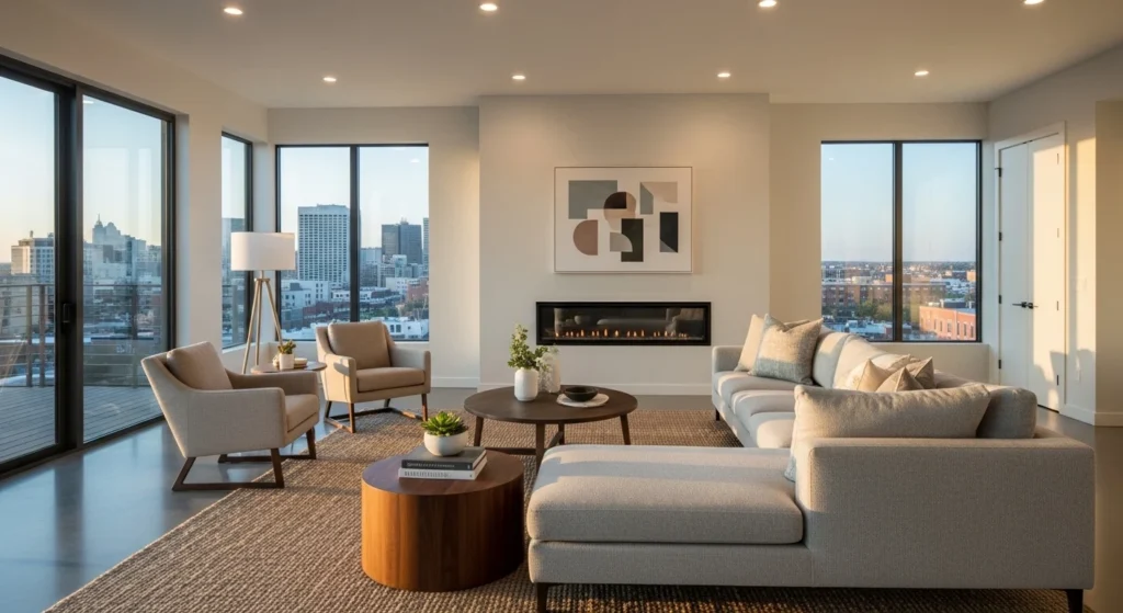 open layout living room with spacious furniture arrangement