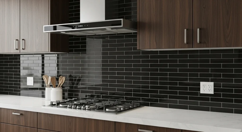 black kitchen backsplash modern tile design stylish look