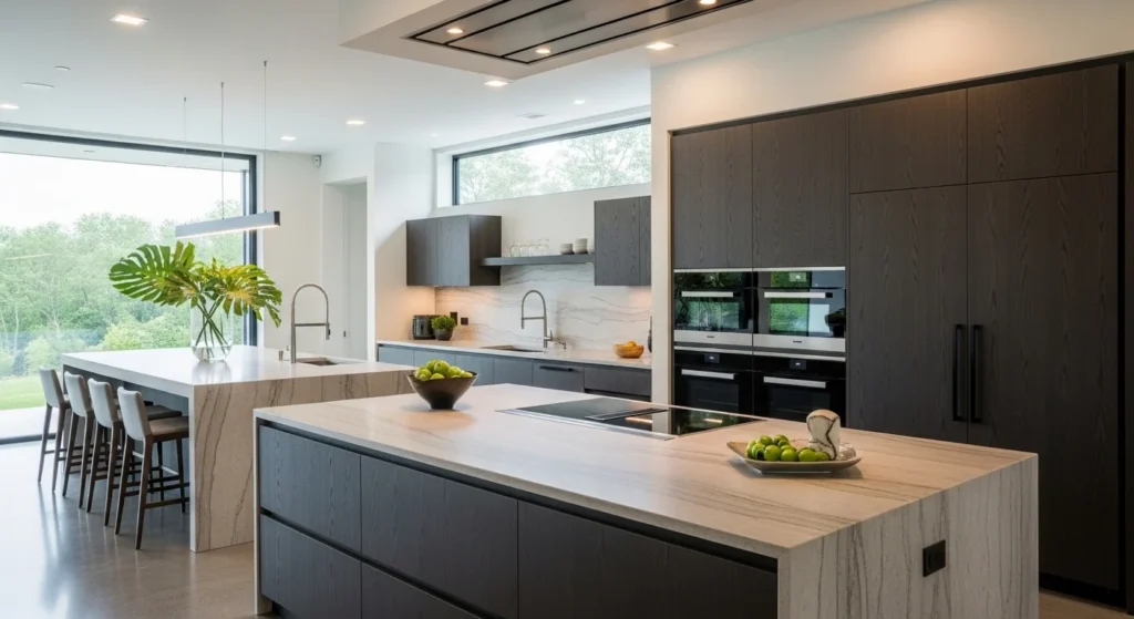 double island kitchen layout luxury spacious design modern interior