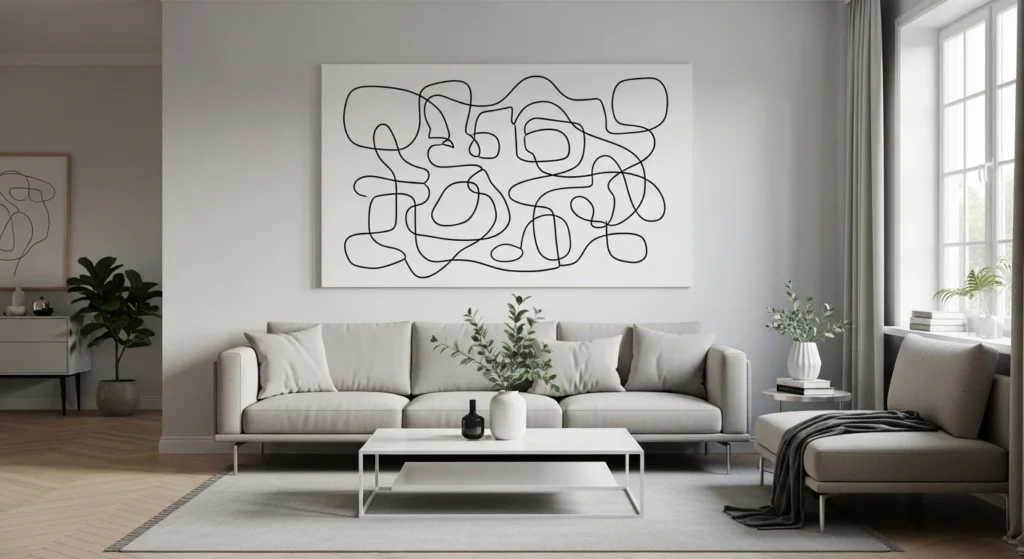 living room minimal line art wall decor clean modern design