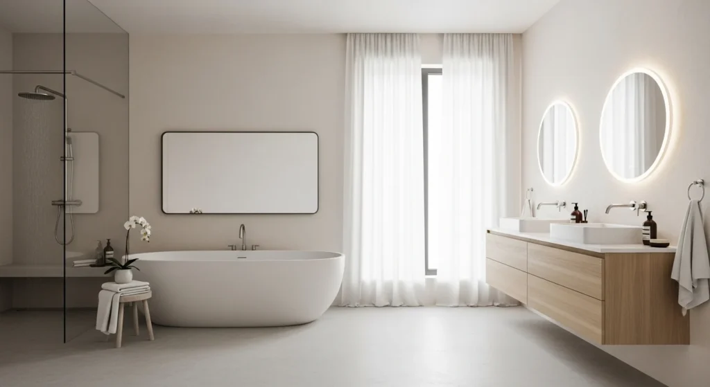 minimalist master bathroom clean clutter free spa style