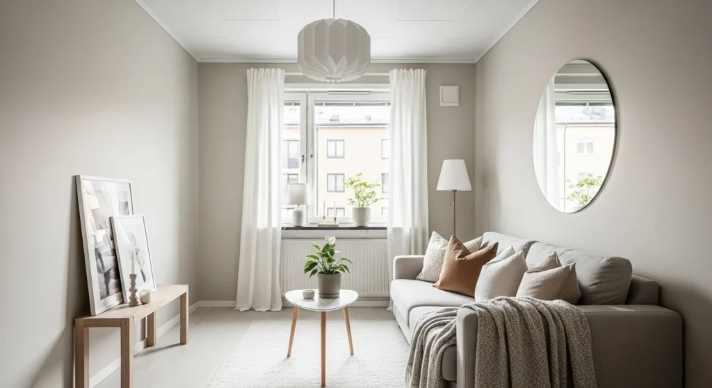 small living room decor ideas 2026 modern neutral aesthetic space saving design