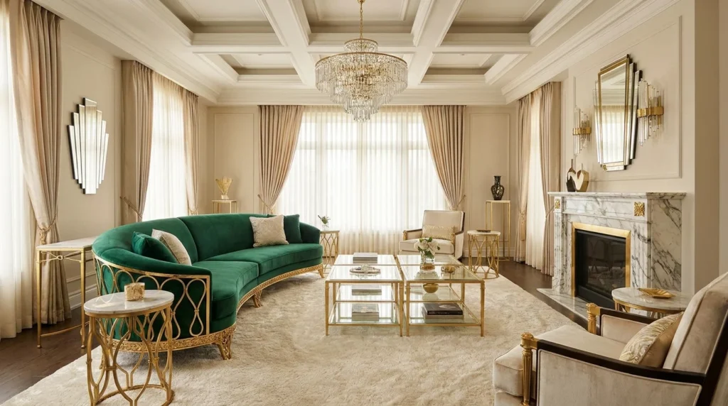 luxury sofa with gold accents glam modern living room