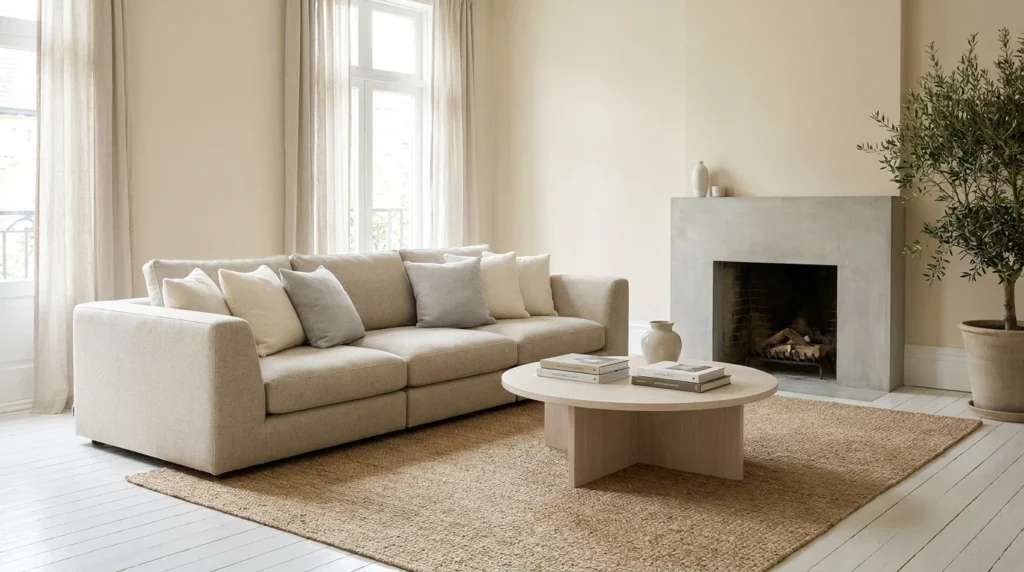 scandinavian luxury sofa with light neutral modern decor