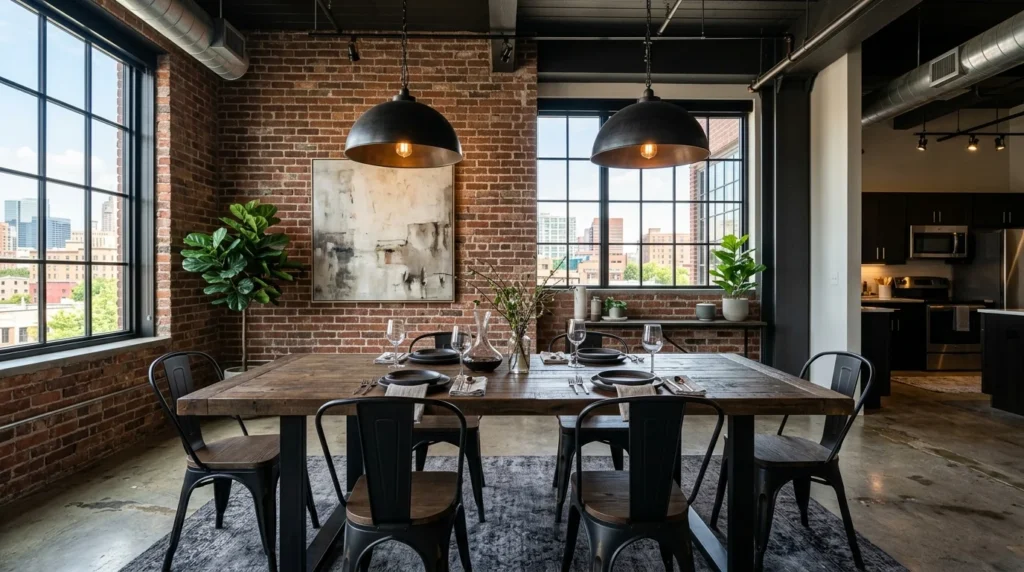 industrial dining room exposed brick modern urban interior