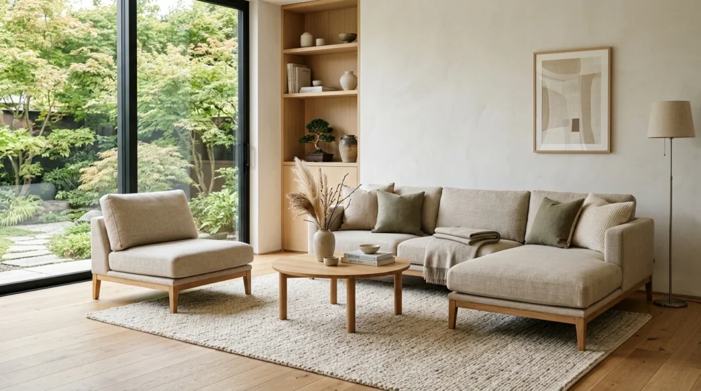 japandi sofa set minimalist warm neutral interior