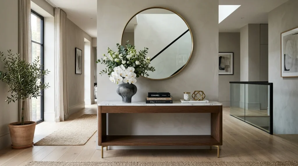 hallway console table styling modern luxury decor inspiration