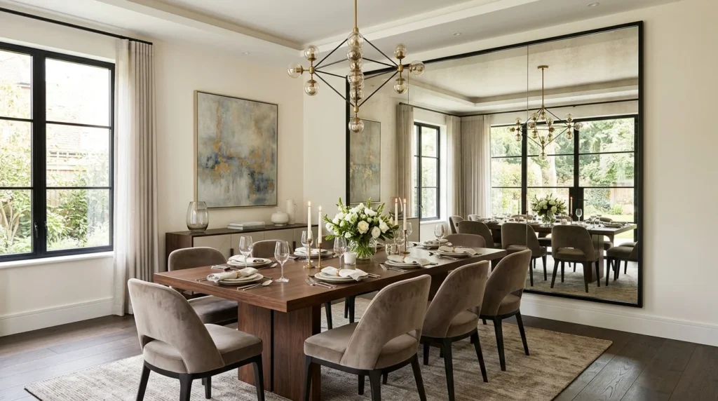 large mirror dining room modern elegant interior decor