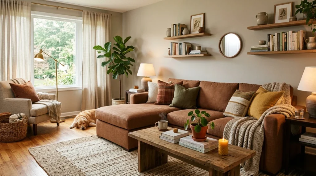 earth tone sofa set warm cozy modern interior