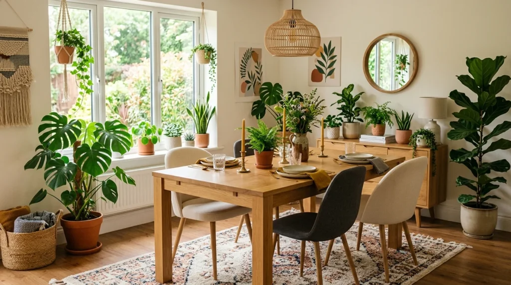 dining room greenery plants modern cozy interior aesthetic