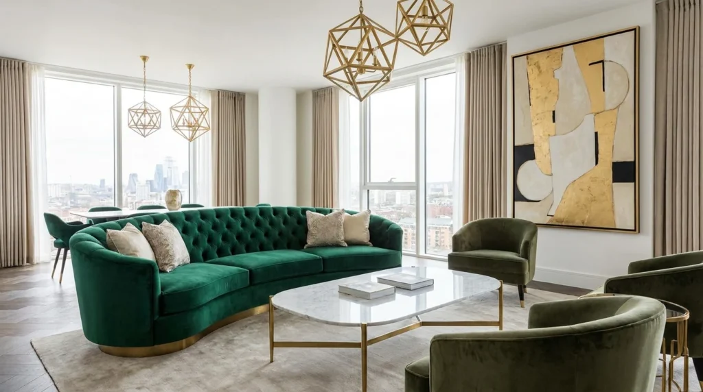 luxury sofa with marble table modern glam interior design
